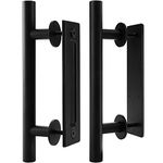 Peohud 2 Pack Sliding Barn Door Handle, 30cm Carbon Steel Pull and Flush Hardware Set, 12 Inch Heavy Duty Rustic Two-Side Design Door Hardware Set for Barn, Bedroom, Gate, Cabinet