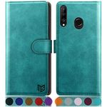 SUANPOT for Huawei P30 Lite case with [Credit Card Holder][RFID Blocking],PU Leather Flip Book Protective Cover Women Men for Huawei P30 Lite Phone case Blue Green