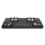 Faber Hob 4 Burner | Auto-Ignition | Spillage Proof | HOB SUPERIA HT904 BR AI | Concealed Chamber | Metal Knobs | Pan Support | Black Glass Finish |5 Yr Warranty on Burner & Glass | 1 Yr comprehensive