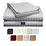 Sofrito Bedsheet Queen Size (90x108 - inches) Plain Solid Striped 300 TC Cotton Feel Microfiber with 2 Pillow Covers - Silver || for Home, Hotel, Villa, Resort and Guest House ||