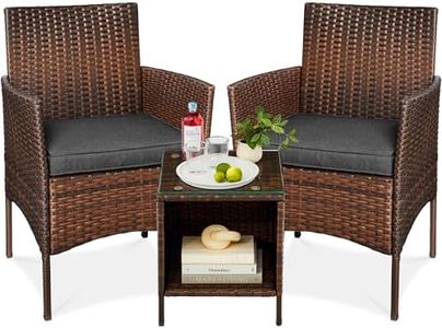 Best Choice Products 3-Piece Outdoor Wicker Conversation Bistro Set, Space Saving Patio Furniture for Garden w/Side Table - Brown/Stone Gray