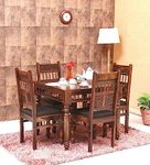 Jangid Handicraft Solid Sheesham Wood Traditional Dining Table 4 Seater | Wooden Four Seater Dinning Table with 4 Chairs for Home | Chairs with Cushion | Dining Room Sets for Restaurants | Dark Brown