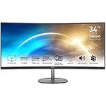 MSI PRO MP341CQ 34" Curved Monitor, 1500R, UWQHD (3440 x 1440), 21:9, 100Hz, VA, 4ms, HDMI, VGA, Built-in Speakers, Anti-Glare, Anti-Flicker, Less Blue light, TÜV Certified, VESA, Kensington