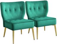 Yaheetech Set of 2 Dining Chairs Velvet Kitchen Chairs, Modern Living Room Chairs with Gold Legs and Fully-Adjustable Foot Pads, Armless Corner Chairs for Home/Living Room/Kitchen Green