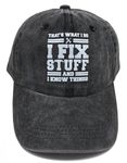 Himozoo Baseball Cap for Men Women Cotton, I Fix Stuff and I Know Things Vintage Dad Hat, Adjustable for Outdoor Golf Tennis Cap (UK, Alpha, XL, Trucker Hat Dark grey)