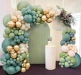 Sage Green Blue Balloon Arch Kit, Olive Green Dusty Blue Balloons Mist Green Blue Haze Fog Blue Sand White Gold Balloons for Boy Birthday Woodland Jungle Safari Baby Shower Decorations…