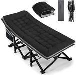Fragess Portable Camping Cot, Sleeping Cots for Adults, 28" Extra Wide Heavy Duty Folding Cot Max Load 600LBS with Thick Mattress, Portable Camping Bed for Outdoor Camp/Office, Home Nap (Black)