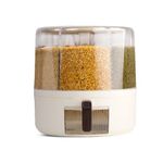 InstaCuppa Rotating Grain Dispenser for Kitchen | 6 Compartment Airtight Storage Container for Rice, Dal & Pulses | BPA-Free Plastic | Single-Button Dispensing | 360° Rotation | 6 Kgs Capacity