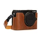 MegaGear MG1443 Panasonic Lumix DC-GX9 Ever Ready Genuine Leather Camera Half Case and Strap, Light Brown