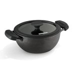 TRAMONTINA Titanex 30 cm Pre-Seasoned Cast Iron Deep Kadai – 6.8L, Non-Toxic, Induction Ready, Toughned Glass Lid Cool Touch Grips, Excellent Heat Retention & Even Heating