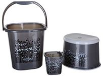 Nayasa Funk Square 3 Pcs Bathroom Set | Bucket 25 L + Mug 1.5 L + 508 Stool | Bathroom Set | Bath Set for Bathroom | Black