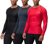 DEVOPS 2~3 Pack Men's Athletic Long Sleeve Compression Shirts, 1# (3 Pack) Black / Charcoal / Red, XX-Large