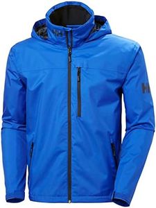Helly Hansen Men's Hooded Crew Midlayer Fleece Lined Waterproof Windproof Rain Jacket, 606 Deep Fjord, L