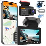 4K Dash Cam Front and Rear, ADAS Dash Camera for Cars Wireless Dashcam 2160P+1080P Car Dashboard Camera Built-in Wi-Fi GPS,Super Night Vision,24H Parking Mode,Free 64G Card【USB Cable Charger】