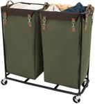 StorageWorks Laundry Sorter Cart with 2 Sections, 390L Laundry Cart with Wheels, Extra Large Double Laundry Hamper, Laundry Basket Divider for Hotel, Home, Green, 1-Pack