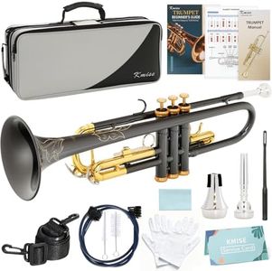 Kmise Bb Standard Trumpet, Premium Brass Trumpets for Student Beginner, Trumpet Instrument Set with Upgraded Case, 7C Mouthpiece, Mute, Beginner's Guide Kit, Cleaning Kit (Black & Gold)