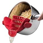 Original Kitchen Gizmo Strainer for Pots, Pans, and Bowls | Adjustable Silicone Clip on Colander | Snap N Strain Kitchen Gadget for Fruits, Veggies, Salads, Pasta, & More | Dishwasher Safe | Red