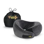 Travel Pillow for Flights – Grey Velvet Travel Neck Pillow with Adjustable Velcro & Carry Bag – Soft & Comfortable Support – Neck Pillow for Flight Travel