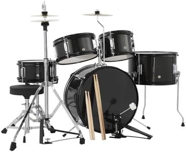GarveeLife 5 Piece Kids Drum Set, Junior Drum Kit with Bass Drum, Tom, Snare Drum, Hi-Hat, Cymbal and Drum Pedal, Full 16in Youth Drum Set with Drumsticks and Drum Stool for Boys and Girls, Black