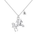 TINGN Horse Gifts for Teen Girls, 14K White Gold Plated Letter R Initial Necklace Horse Gifts for Women Valentines Day Girls Gifts Teen Toddler Necklace Kids Jewelry Horse Gifts for Girls(R)