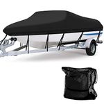 17-19 ft Waterproof Boat Cover - Heavy Duty 600D Polyester Oxford All Weather Protection Bass Runabout Boat Cover, Durable and Trailerable, Fit for Fishing Boat V-Hull TRI-Hull | Black