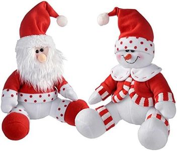 WeRChristmas – Sentado Santa y muñeco de Nieve Navidad decoración, 28 cm, Color Rojo/Blanco, Juego de 2
