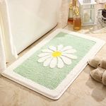 Bathroom Rugs Cute Daisy Bath Mat White and Yellow Flower Decor Rug Non Slip Floor Carpet Microfiber Bathmat Super Absorbent Machine Washable Bahtub Mats for Shower, Tub, Bedroom 16"x 24"Light Green