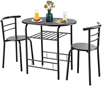 3Pcs Dining Table Chair Set, Wooden Kitchen Desk Set w/Storage Shelf, 1 Table and 2 Chairs, Metal Frame, Modern Breakfast Dining Set for Kitchen, Dining Room, Office, Cafe, Balcony (Black)