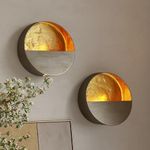 NativeSkins Eclipse Metal Wall Candle Holder Sconce Decoration - Set of Two Handcrafted Decorative Tea Light Wall Sconces for Living Room, Bathroom, Dining Room Gold Tea Candle Holder