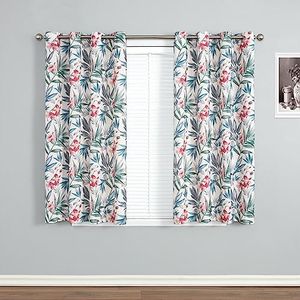 Leeva 2 Panels Print Curtains for Dining Room, Nature Leaves Flower Pattern Grommet Top Linen Window Curtain Panel for Sliding Patio Door Home Decor, 52 x 63 Inches