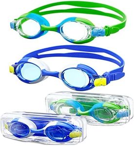 Juatellay Kids Swim Goggles with Cases, 2 Packs No Leaking Anti Fog Swimming Goggles 180° Clear View Kids Goggles for Boys Girls Age 6-14