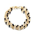 14K Yellow Gold Color Wire Wrapped Black Onyx Beads Triple Link Chains Bracelet, 7.5 Inches