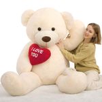 MorisMos I Love You Giant Teddy Bear 6ft with Heart, 183cm Big Ivory Plush Bear Stuffed Animal Soft Cuddly Toy Large, Jumbo Birthday Presents for Girlfriend Mother Party Decorations