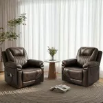 Govoya 2 Pack Electric Automatic Rocking Recliner Chair for Adults with 3 Speeds, Wired Remote Control, Leather Power Auto Glide Recliner for Living Room, 5-15 Minutes Rocking Timer Function, Brown