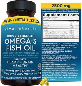 Viva Naturals Omega 3 Fish Oil Supplement - 2500 mg Triple Strength Fish Oil Pills with Re-Esterified Omega 3 Fatty Acids Including EPA, DHA DPA - 180 Pescatarian-Friendly Softgels