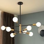 KAISITE Modern Sputnik Chandelier 8-Light Ceiling Light Fixture Height Adjustable Mid Century Plating Finished Black and Gold Chandelier for Bedroom Living Room Dining Room Kitchen Foyer