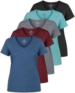 Real Essentials Womens Plus Size V Neck T-Shirt Ladies Yoga Top Athletic Tees Active Wear Gym Workout Zumba Just My Exercise Running Essentials Dry Fit Wicking Basic Clothes, Set 8, 1X, Pack of 5