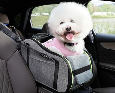 Pecute Console Dog Car Seat Dog Armrest Booster Seat, Soft Pad Center Console Dog Car Seat for Puppy, Puppy Car Seat Pet Booster Seat with Safe Strap, Suitable for Small Dog up to11bls