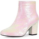 Allegra K Women's Round Toe Sequins Block Heels Ankle Boots White 7 UK/Label Size 9 US