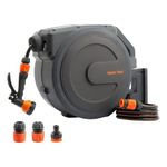 Giraffe Tools Retractable Hose Reel Wall Mounted, 35+2m Garden Hose Reel, 180° Pivotal with 7 in 1 Spray Nozzle, Grey
