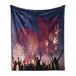 Lunarable Samoa Throw Blanket, Celebration Themed Illustration with Happy People Silhouettes Fireworks and Flag, Flannel Fleece Accent Piece Soft Couch Cover for Adults, 60" x 80", Plum Ruby