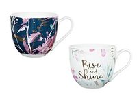 Invero Set of 2 Large 12oz (340ml) Printed Coloured Stoneware Mugs Cups Ideal for Hot Drinks, Afternoon Tea, Coffee, Latte, Hot Chocolate and More