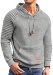 COOFANDY Men's Hoodies Pullover Pleated Long Sleeve Drawstring Knit Hooded Sweatshirt with Kanga Pocket, Grey, Large