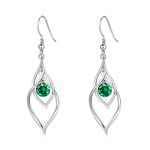 May Birthstone Dangle Drop Earrings - 925 Sterling Silver Emerald Linear Swirl French Wire Earrings Infinity Piercing Green CZ Earring, Classic Jewelry Mother's Day Gift for Mom Grandma