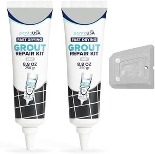 PentaUSA Grout - Premixed Grout Repair Set, 8.8 oz, 2 Pack Tile Grout Tubes, Repairs and Renews Tile Grout in Bathroom and Kitchen, Odorless and Safe Formula - 2 Pack (Grey)