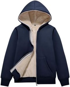 Flygo Unisex Boys Girls Fleece Jacket Hoodie Sherpa Lined Zip Up Hooded Sweatshirt Kids Winter Jackets, Navy