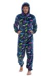 Keanu Mens Gamer Controller Onesie with Hood - All Over Print Neon Gaming Design - Supersoft Flannel Fleece - Mens Sizes S - XL (L/XL)