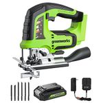 Greenworks 24V Brushless Jig Saw,1 * 2AH Battery+2A Adaptor, 6PCS Blades (4 x Saw Blade for Woodworking. 2 x Saw Blade for Metal)