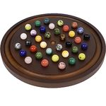 Medikaison Large Solitaire Game Handmade Solid Wooden Marble Solitaire Board Game Set with 36 Natural Glass Marbles Classic Thick Round Board Games for Adults Game Night (Walnut, Medium)