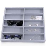 Chris.W Glasses Organizer Jewelry Tray, 10 Grids Velvet Tray Watch Holder, Stackable Jewelry Showcase Display Storage, Eyeglasses Glasses Storage Case for Women Men with Detachable Dividers (Grey)